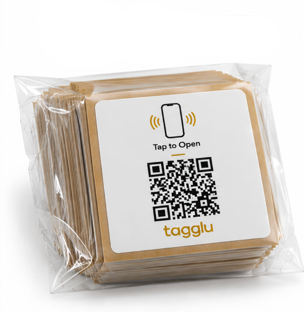 Tagglu NFC + QR Smart Tags – 100 Pack